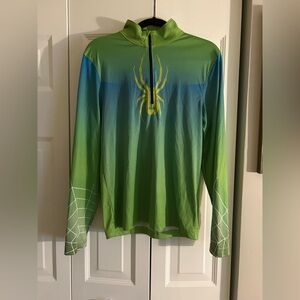 Spyder Men's Sz S Spyder Green & Yellow Limitless Quarter Zip Dry Web Sweater